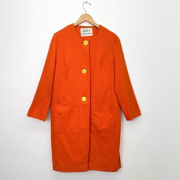 Bill Atkinson Glen of Michigan Women’s Orange Yellow  Button Mod A-line Coat - Picture 1 of 15